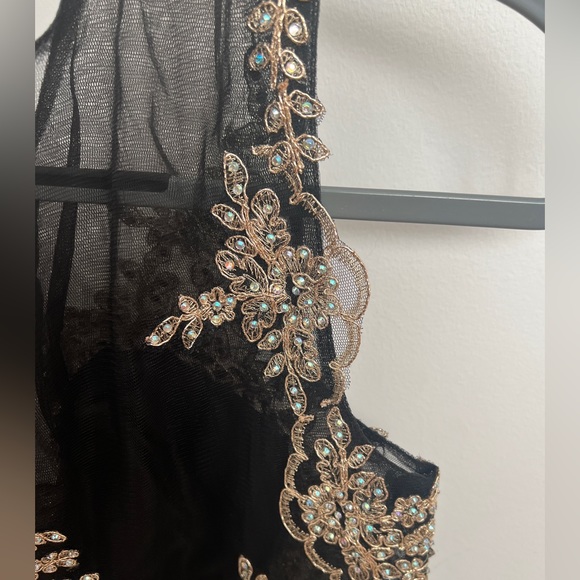 NWT Large - Stunning Short Celavie Black Cocktail Dress w/Golden Thread - Picture 10 of 12